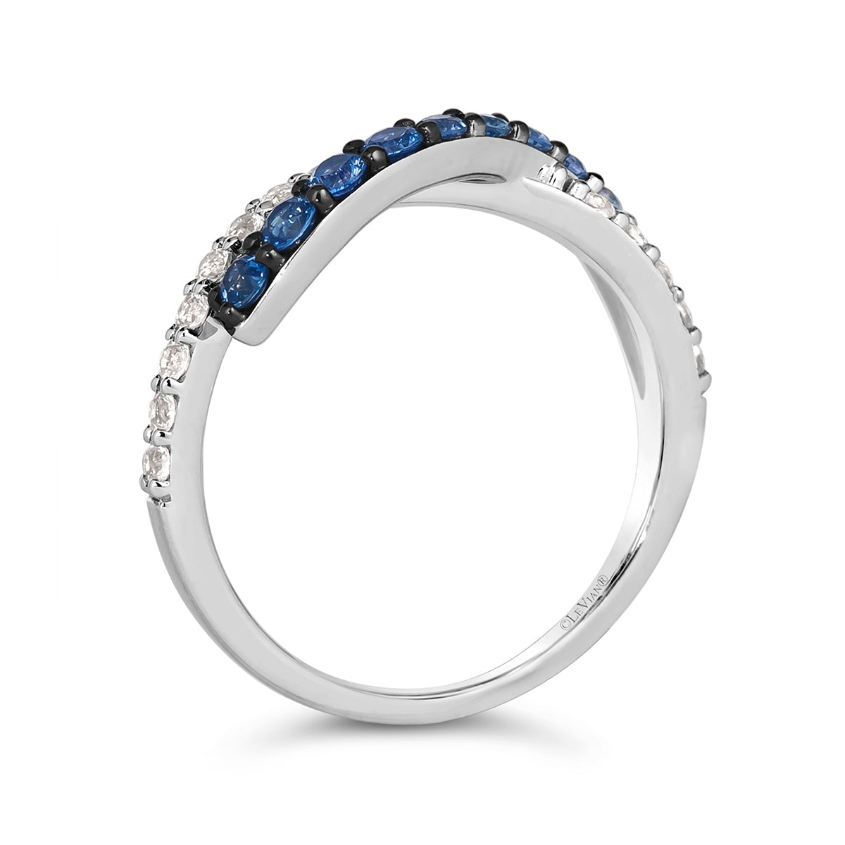 Le Vian Denim Ombre Blue & White Sapphire Crossover Ring in 14K Vanilla Gold front view