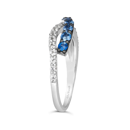 Le Vian Denim Ombre Blue & White Sapphire Crossover Ring in 14K Vanilla Gold close-up detail