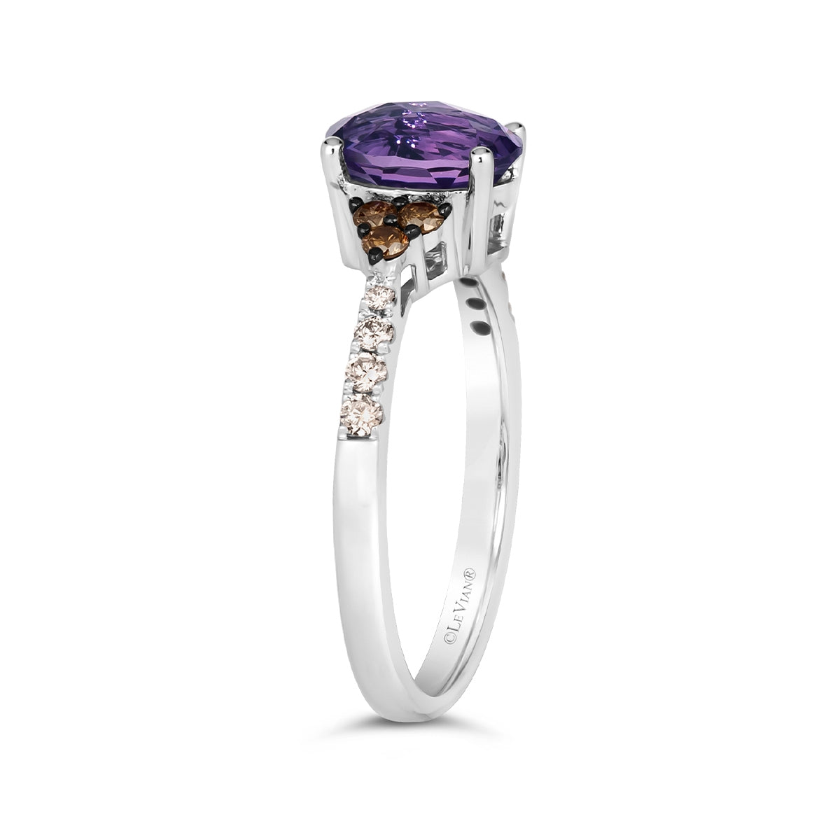 Le Vian Oval Grape Amethyst & 1/4 ct. tw. Chocolate & Nude Diamond Ring in 14K Vanilla Gold close-up detail