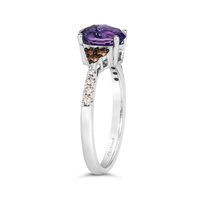 Le Vian Oval Grape Amethyst & 1/4 ct. tw. Chocolate & Nude Diamond Ring in 14K Vanilla Gold close-up detail