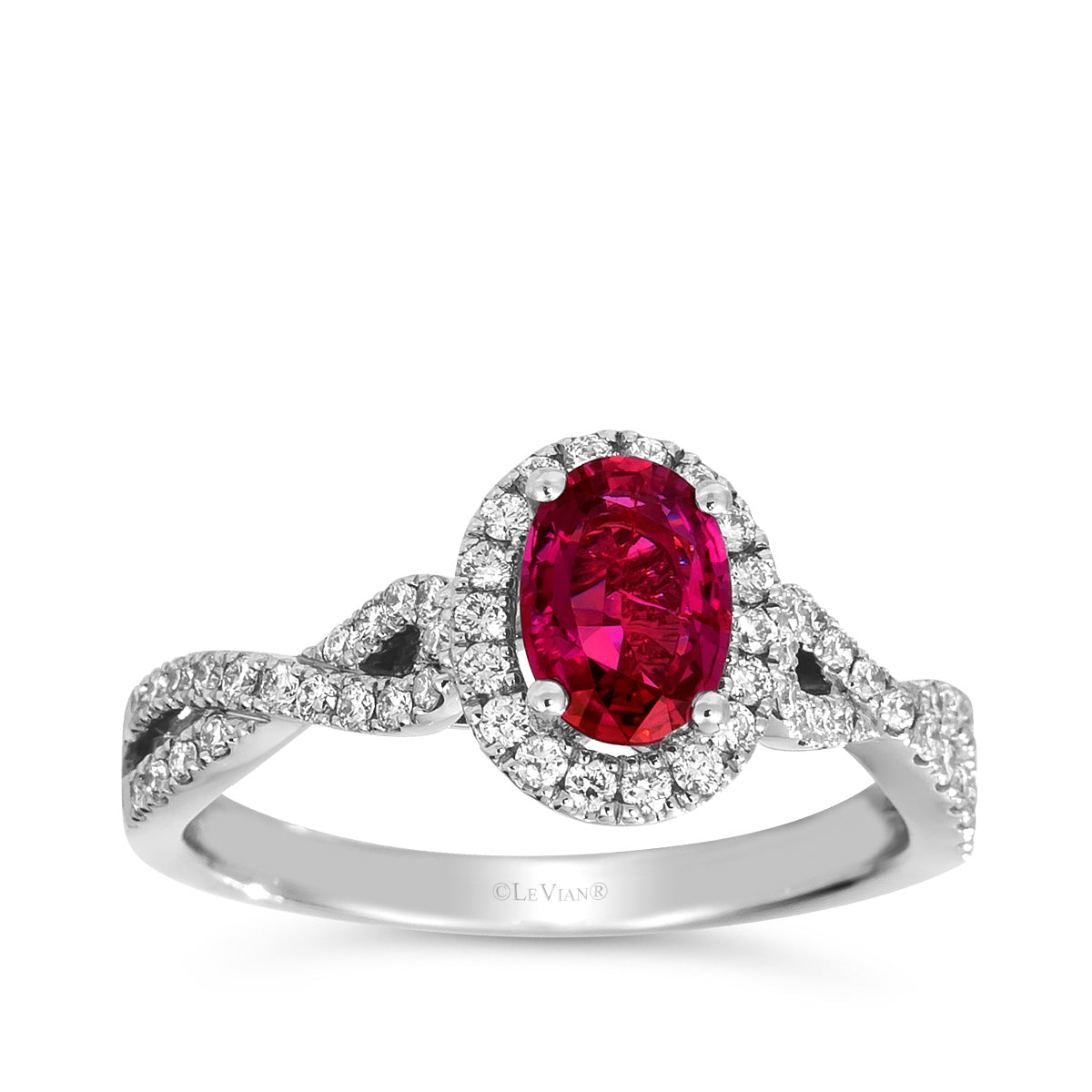 Le Vian Oval Passion Ruby & 1/3 ct. tw. Vanilla Diamond Halo Twist Ring in Platinum