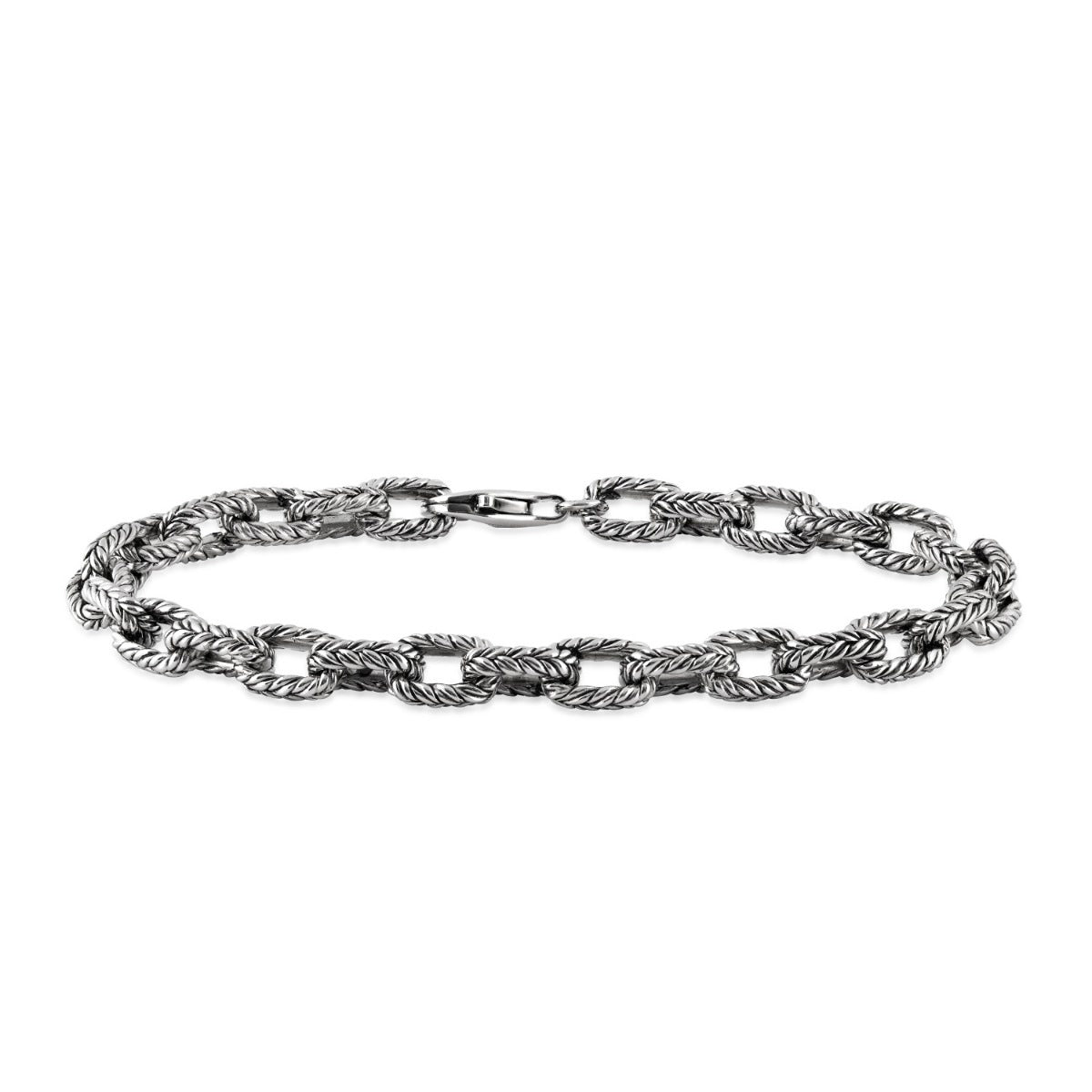 Men's 7.5mm 8.5-inch Black Enamel Rope Texture Link Bracelet in Sterling Silver