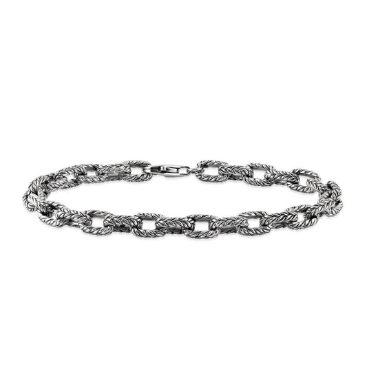 Men's 7.5mm 8.5-inch Black Enamel Rope Texture Link Bracelet in Sterling Silver
