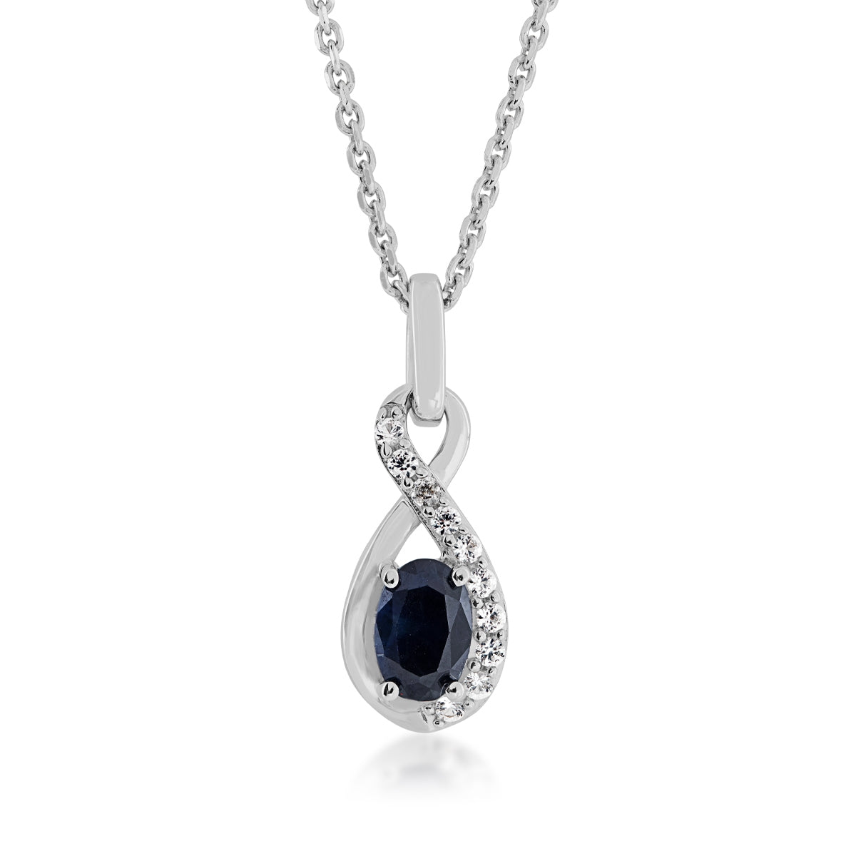 Genuine Blue & Created White Sapphire Infinity Pendant & Earring Set in Sterling Silver front view