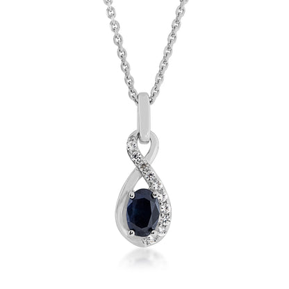Genuine Blue & Created White Sapphire Infinity Pendant & Earring Set in Sterling Silver front view