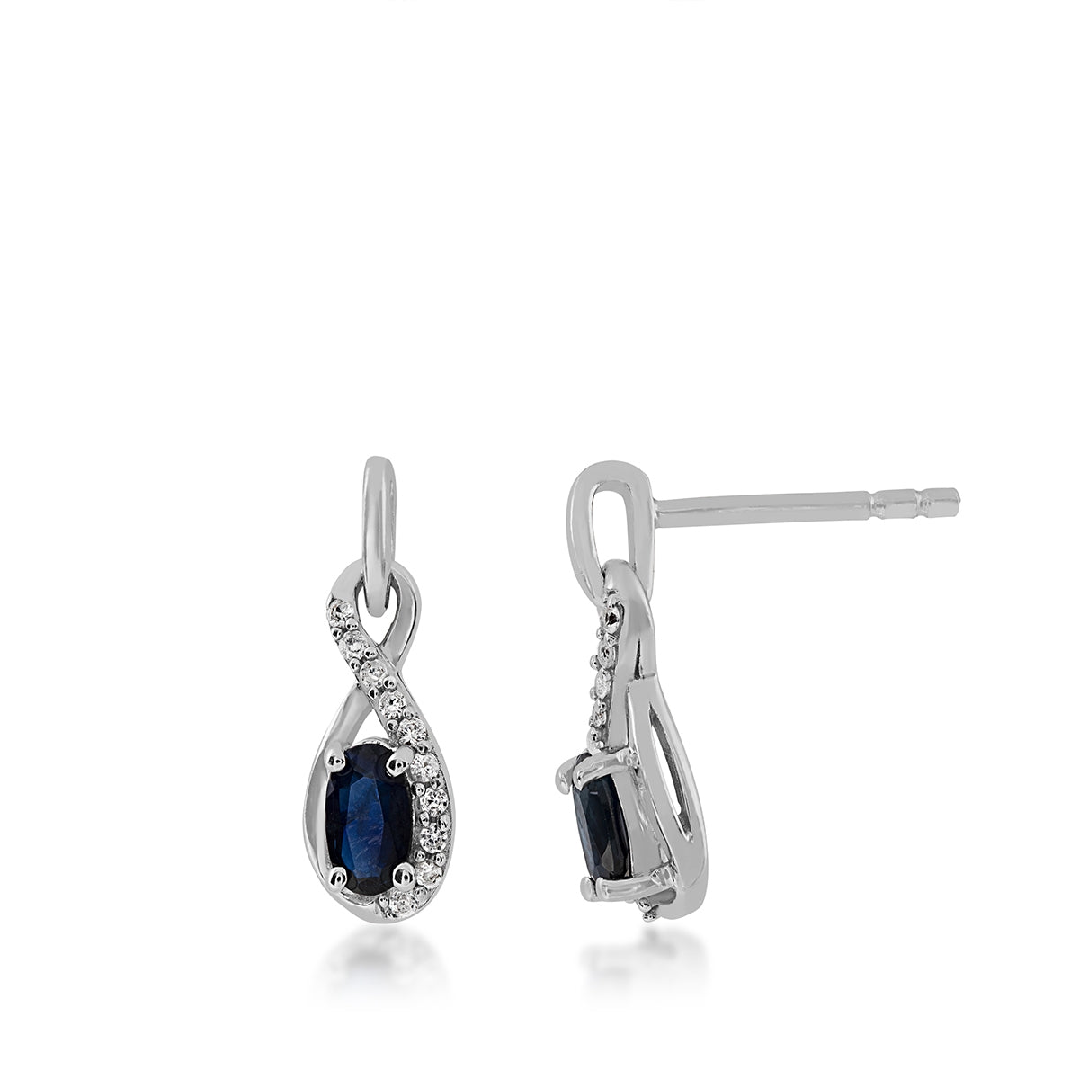 Genuine Blue & Created White Sapphire Infinity Pendant & Earring Set in Sterling Silver close-up detail