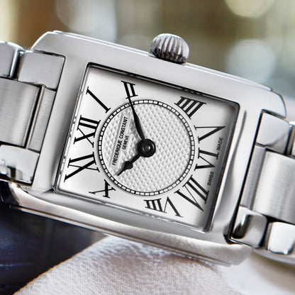Frederique Constant Ladies' Carree Quartz Stainless Steel Watch with Silver Dial close-up detail