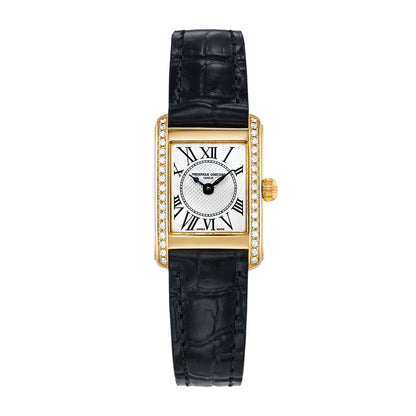 Frederique Constant Ladies' Carree Quartz Gold-Tone Stainless Steel Watch with Silver Dial & Black Leather Strap