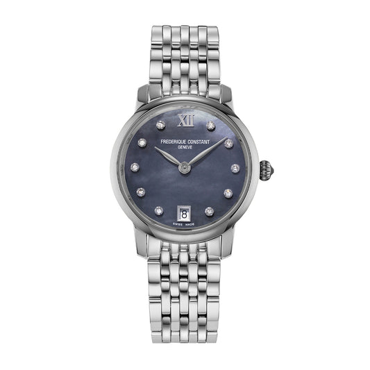 Frederique Constant Ladies' Slimline Quartz Stainless Steel Watch with Blue Dial