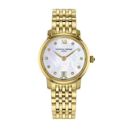 Frederique Constant Ladies' Slimline Quartz Gold-Tone Stainless Steel Watch with White Dial