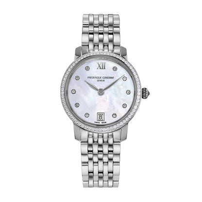 Frederique Constant Ladies' Slimline Quartz Stainless Steel Watch with White Dial