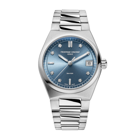 Frederique Constant Ladies' Highlife Quartz Stainless Steel Watch with Diamond Accent Blue Dial