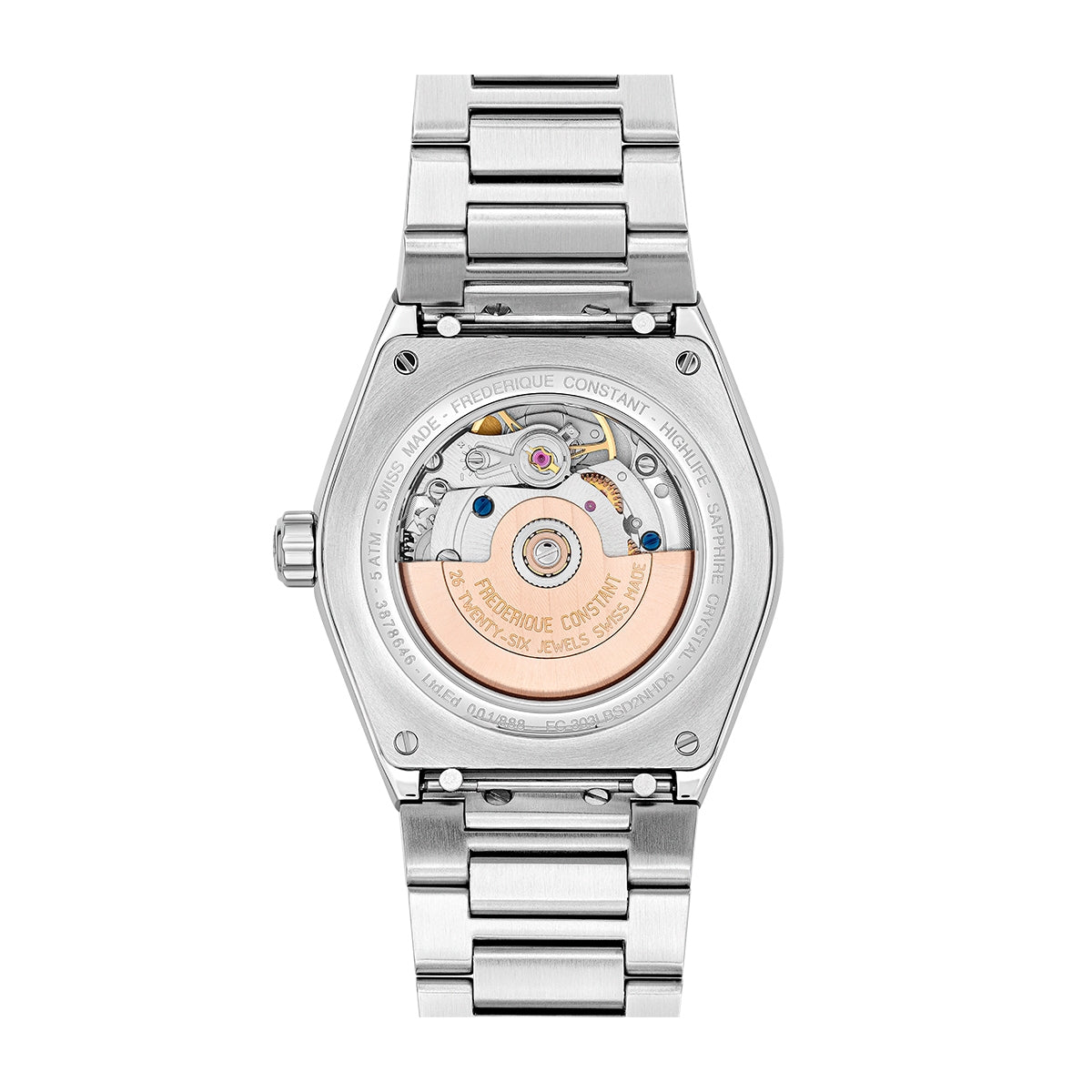 Frederique Constant Ladies' Highlife Automatic Stainless Steel Watch with Blue Dial front view