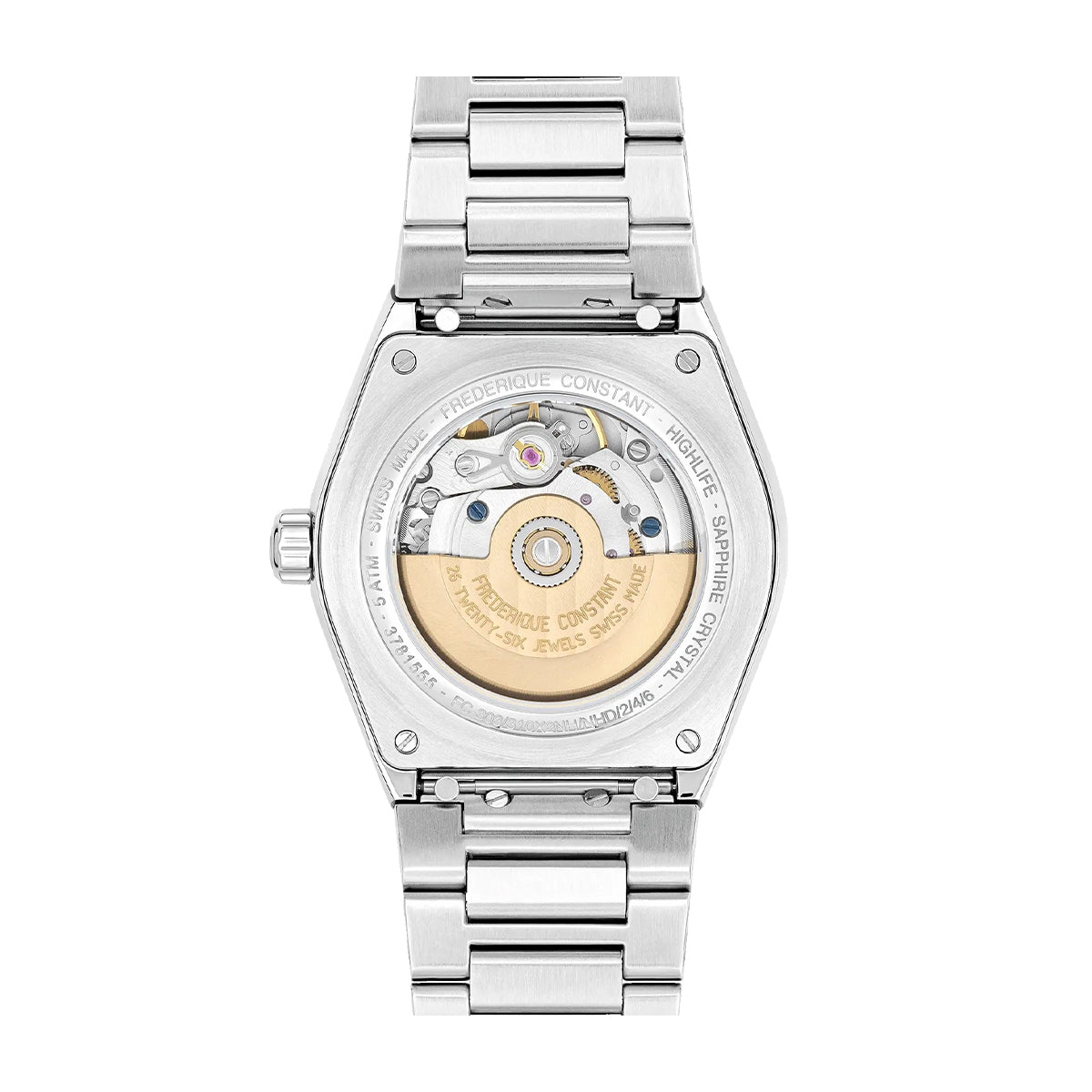 Frederique Constant Ladies' Highlife Automatic Stainless Steel Watch with Blue Globe Pattern Dial front view