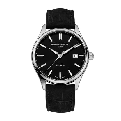 Frederique Constant Men's Index Automatic Stainless Steel Watch with Black Dial & Leather Strap