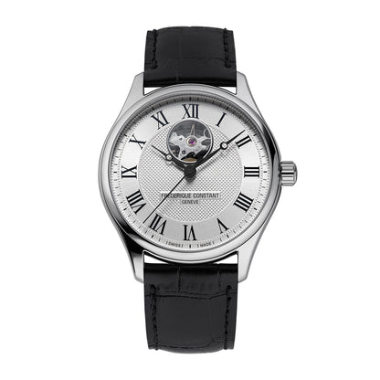 Frederique Constant Men's Classics Heart Beat Automatic Stainless Steel Watch with Silver Dial & Black Leather Strap