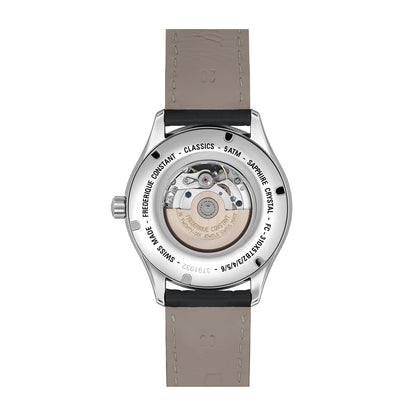 Frederique Constant Men's Classics Heart Beat Automatic Stainless Steel Watch with Silver Dial & Black Leather front view