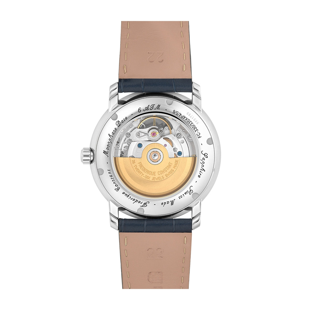 Frederique Constant Men's Highlife Automatic Stainless Still Watch with Silver Dial & Navy Leather Strap front view