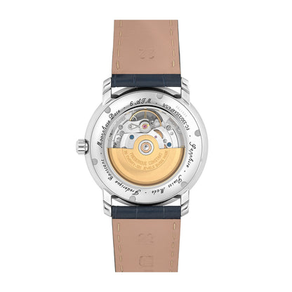 Frederique Constant Men's Highlife Automatic Stainless Still Watch with Silver Dial & Navy Leather Strap front view