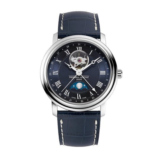 Frederique Constant Men's Highlife Automatic Stainless Still Watch with Silver Dial & Navy Leather Strap