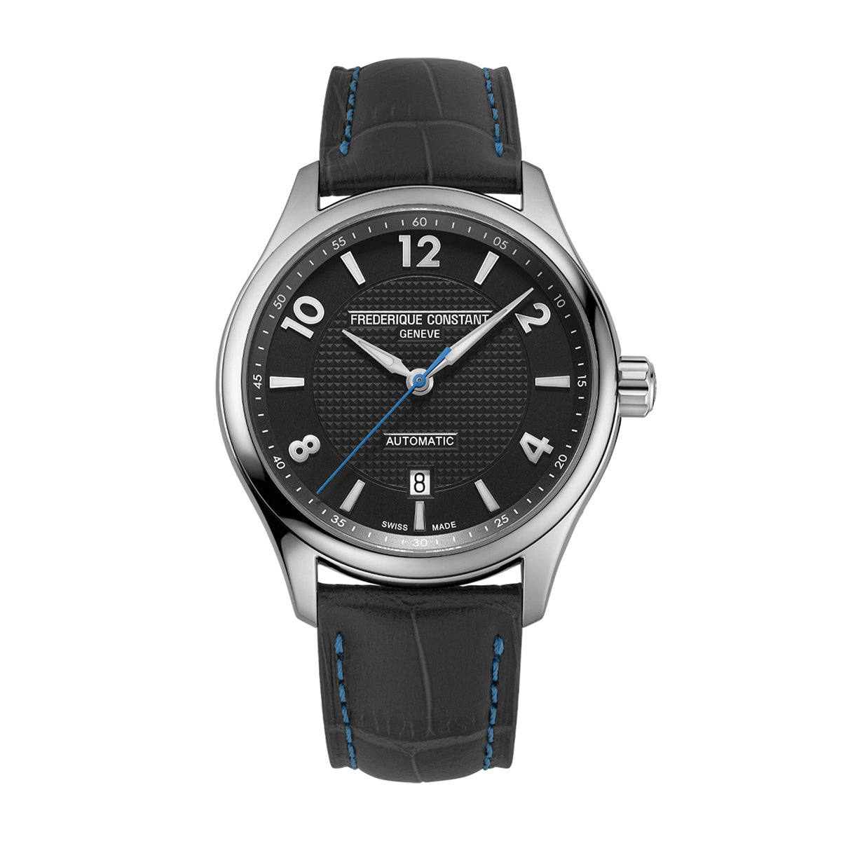Frederique Constant Men's Classics Runabout Automatic Black Dial Stainless Steel Watch with Black Leather Strap