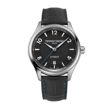 Frederique Constant Men's Classics Runabout Automatic Black Dial Stainless Steel Watch with Black Leather Strap