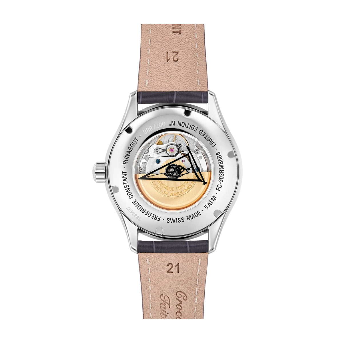 Frederique Constant Men's Classics Runabout Automatic Black Dial Stainless Steel Watch with Black Leather Strap front view