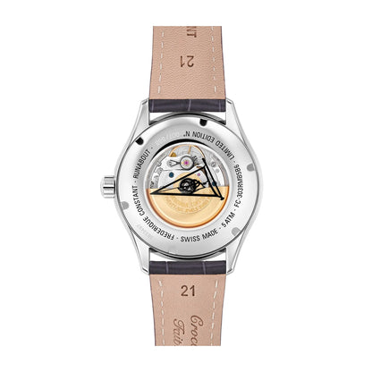 Frederique Constant Men's Classics Runabout Automatic Black Dial Stainless Steel Watch with Black Leather Strap front view