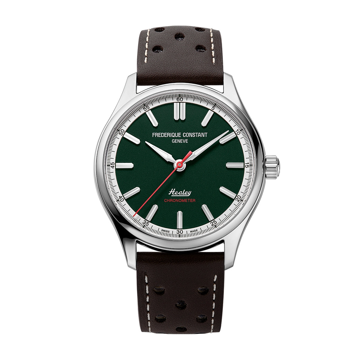 Frederique Constant Men's Vintage Rally Healey Automatic Stainless Steel Watch with Green Dial & Brown Leather Strap