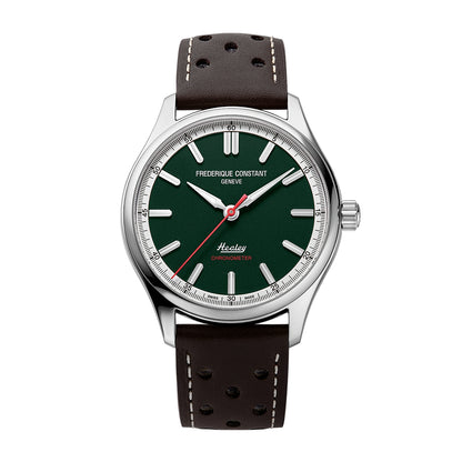 Frederique Constant Men's Vintage Rally Healey Automatic Stainless Steel Watch with Green Dial & Brown Leather Strap