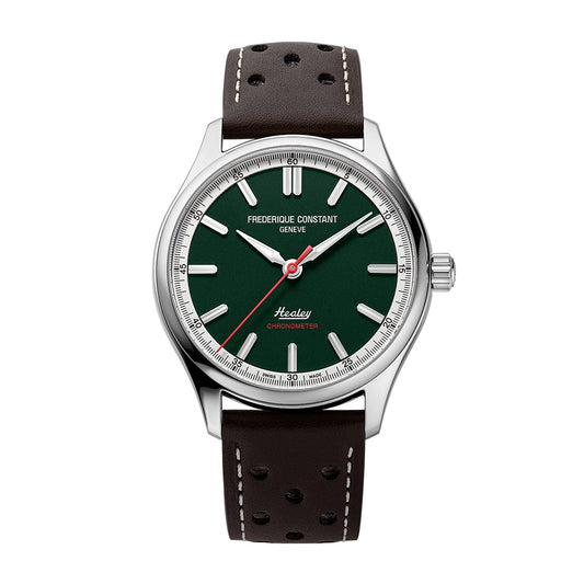 Frederique Constant Men's Vintage Rally Healey Automatic Stainless Steel Watch with Green Dial & Brown Leather Strap