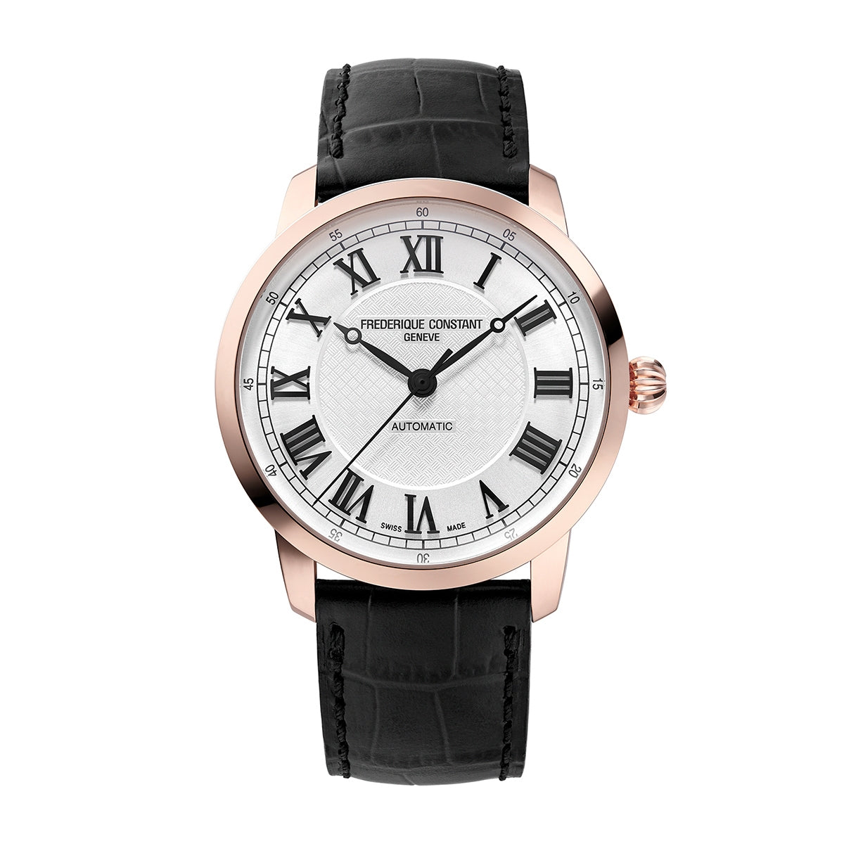 Frederique Constant Men's Classics Premiere Automatic Silver Dial Rose Gold-Tone Stainless Steel Watch with Black Leather