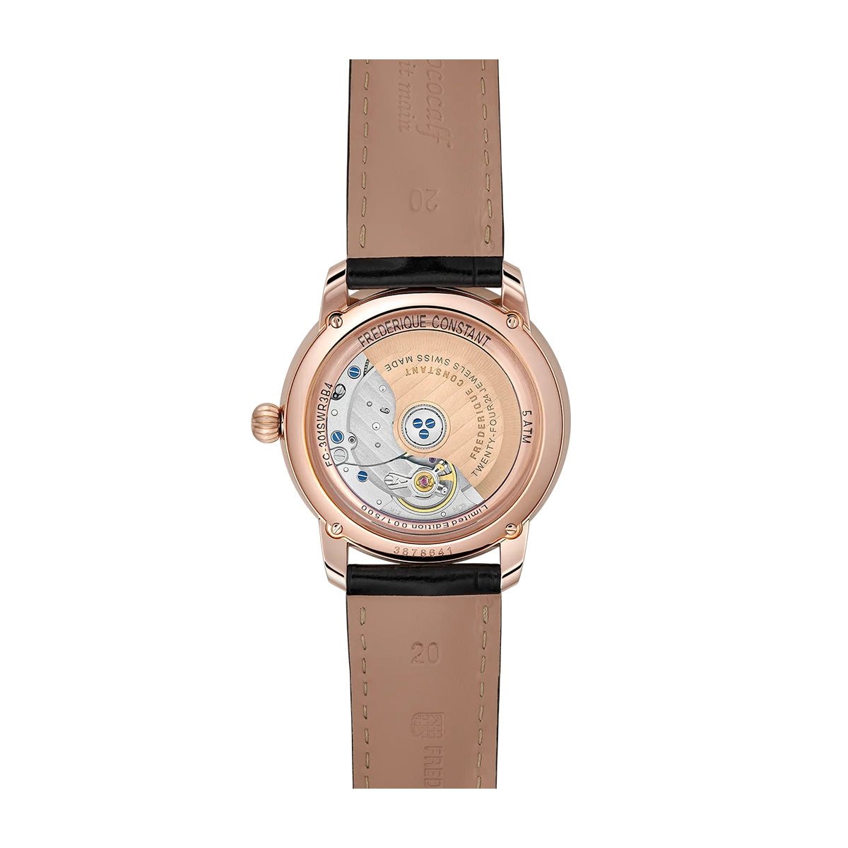 Frederique Constant Men's Classics Premiere Automatic Silver Dial Rose Gold-Tone Stainless Steel Watch with Black front view