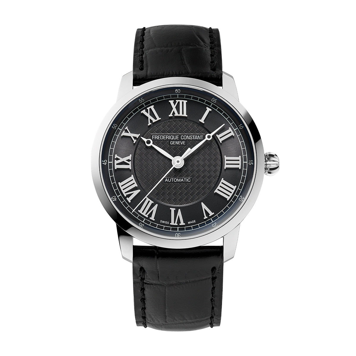 Frederique Constant Men's Classics Premiere Automatic Black Dial Stainless Steel Watch with Black Leather Strap