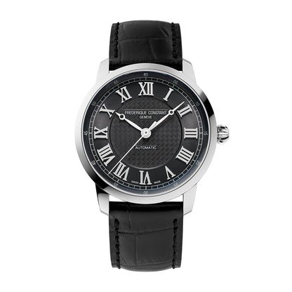 Frederique Constant Men's Classics Premiere Automatic Black Dial Stainless Steel Watch with Black Leather Strap