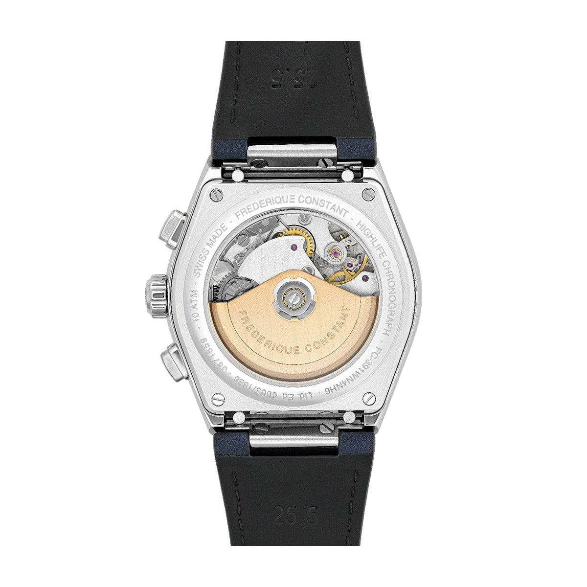 Frederique Constant Men's Highlife Chronograph Automatic White Globe Pattern Dial Stainless Steel Watch with Blue front view