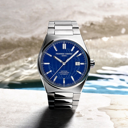 Frederique Constant Men's Highlife Automatic Stainless Steel Watch with Blue Dial close-up detail