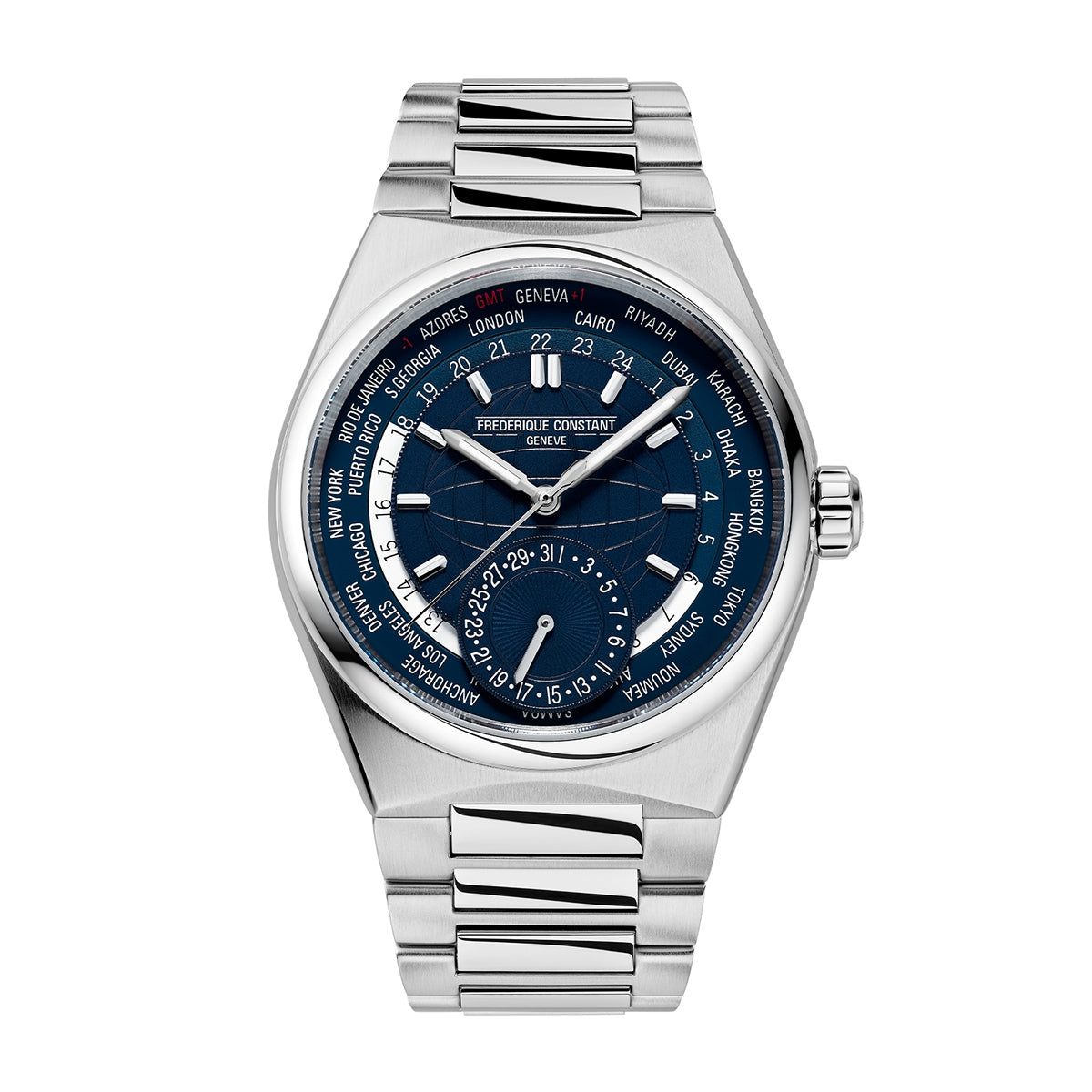 Frederique Constant Men's Highlife Worldtimer Manufacture Stainless Steel Watch with Blue Dial