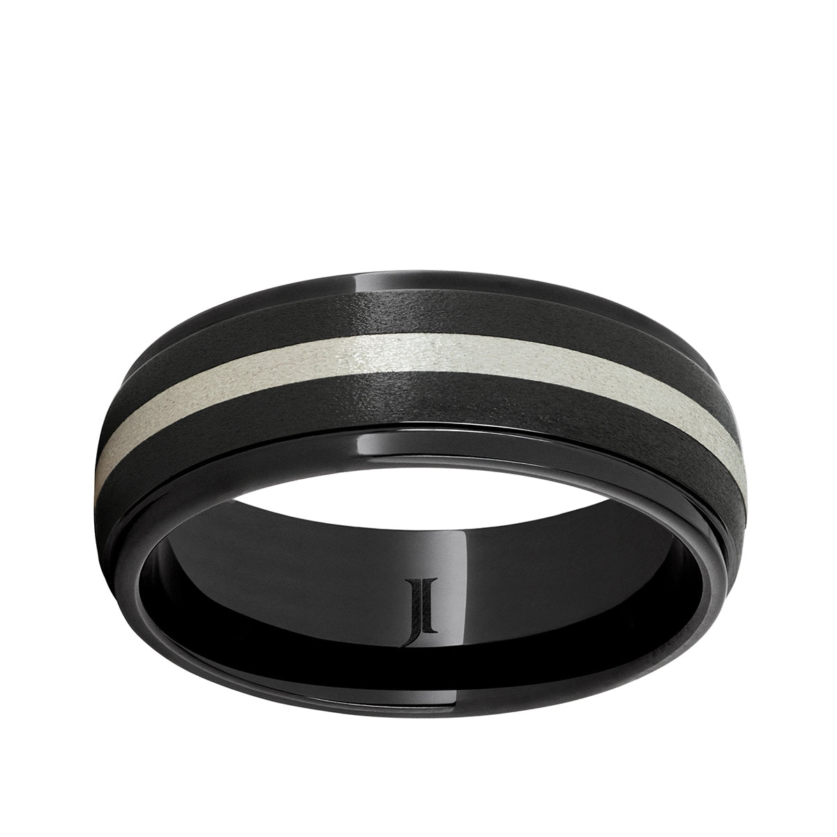 Men's Sterling Silver Inlay Stone Finish Wedding Ring in Black Ceramic