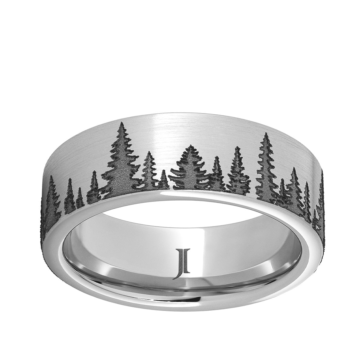 Men's Pine Forest Engraved Satin Finish Wedding Ring in Serinium