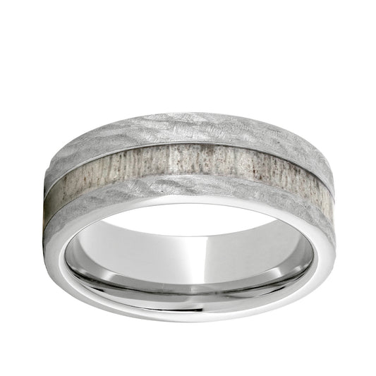 Men's Antler Inlay Tree Bark Finish Wedding Ring in Serinium