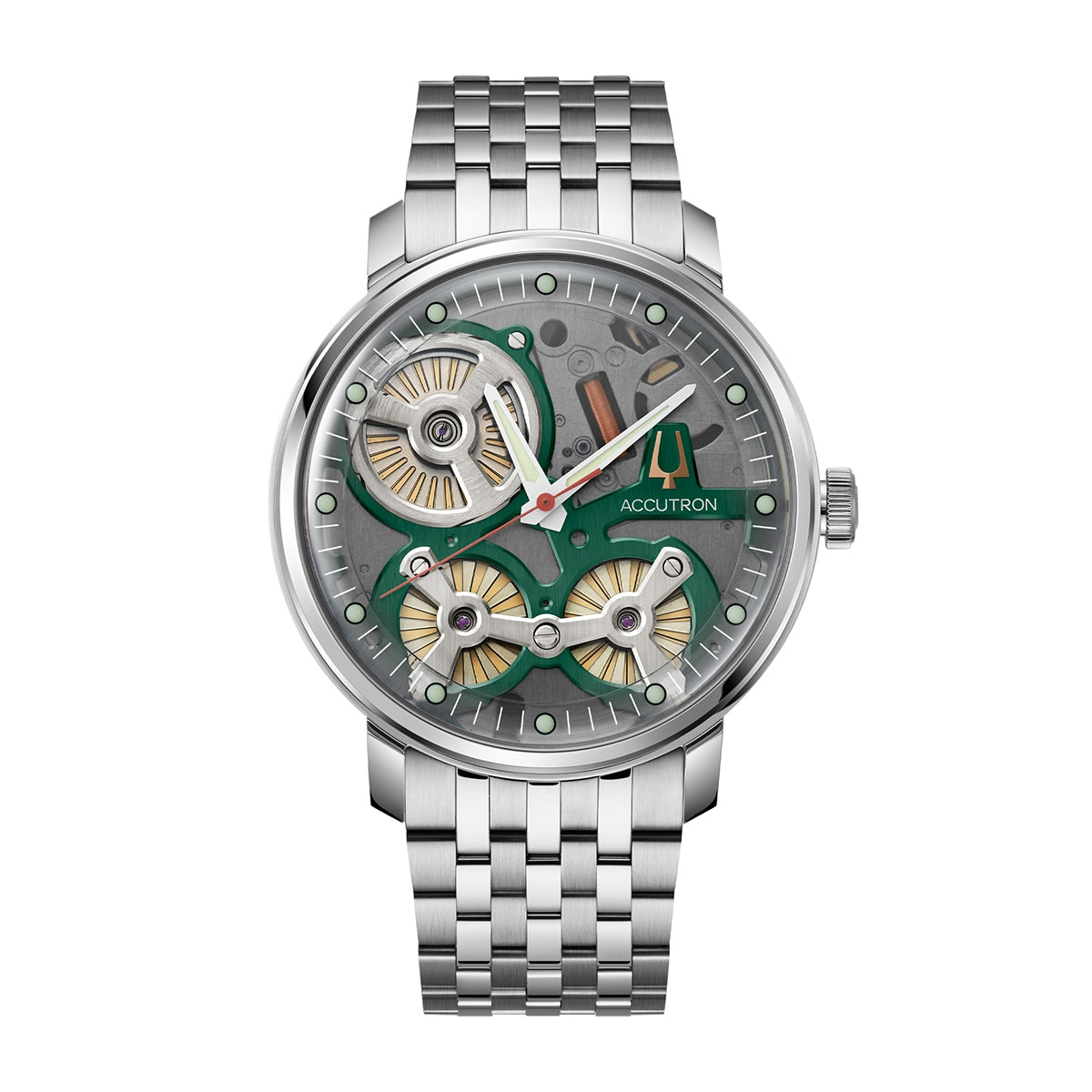 Accutron Men's Spaceview 2020 Automatic Gray & Green Skeleton Dial Stainless Steel Watch