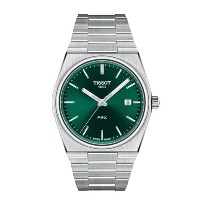 stainless steel men's Tissot quartz watch with green dial