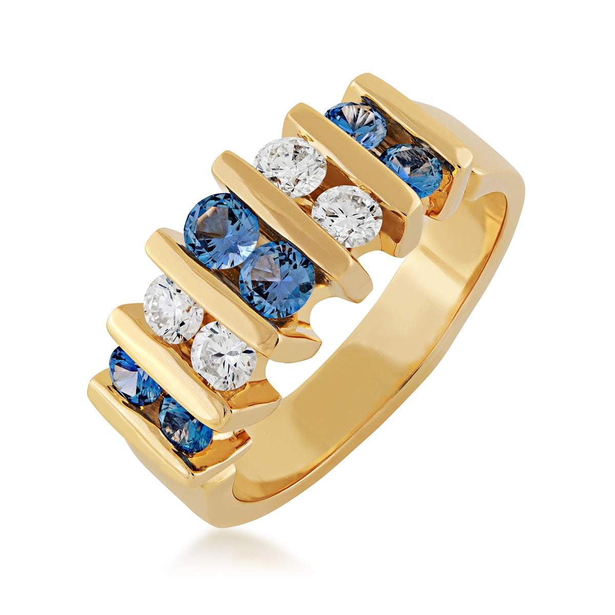 Yogo Sapphire & 3/8 ct. tw. Diamond Alternating Ring in 14K Yellow Gold front view
