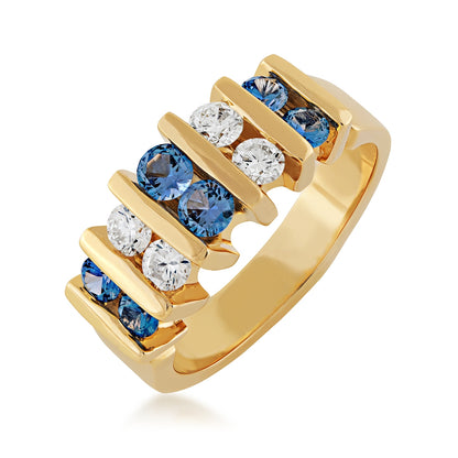 Yogo Sapphire & 3/8 ct. tw. Diamond Alternating Ring in 14K Yellow Gold front view