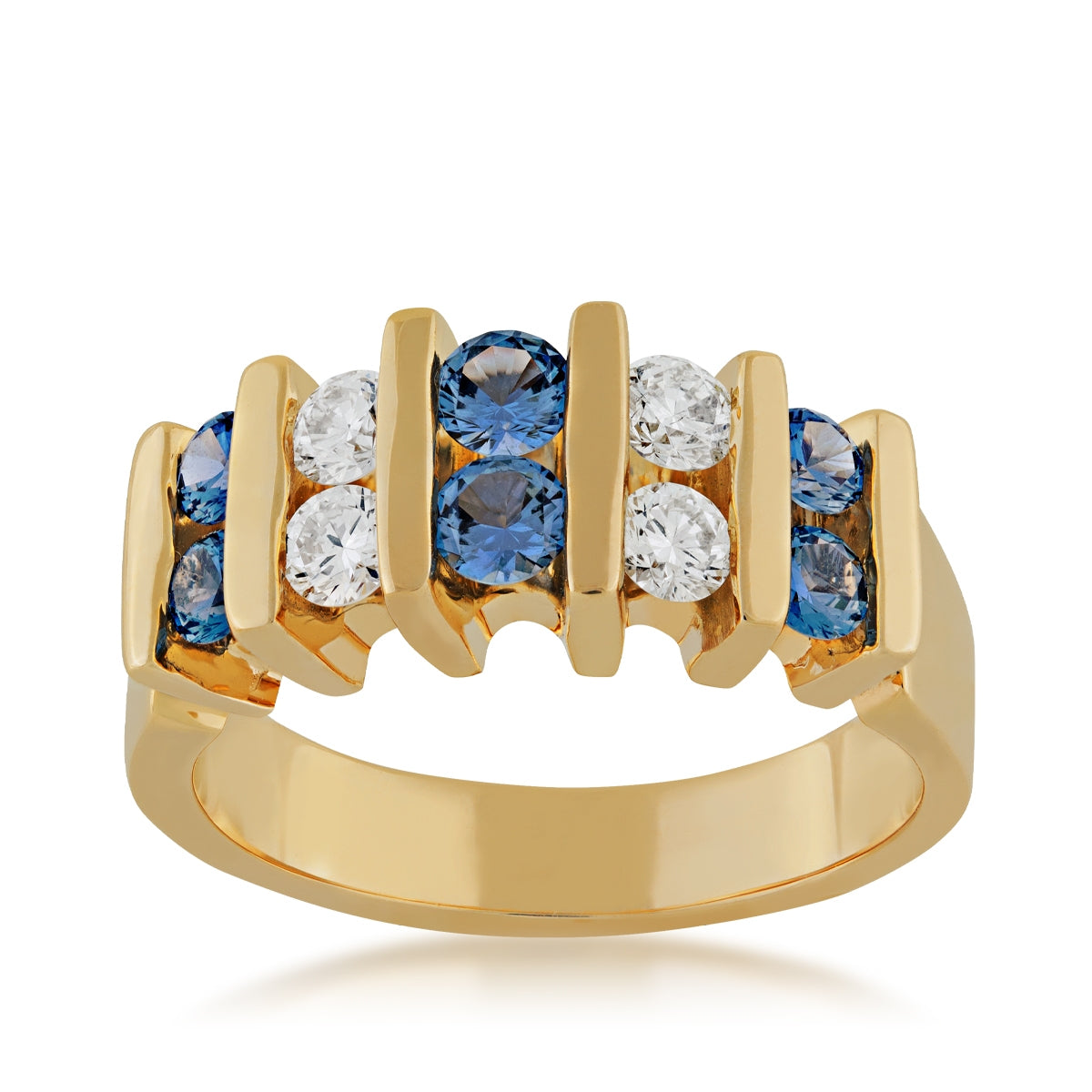 Yogo Sapphire & 3/8 ct. tw. Diamond Alternating Ring in 14K Yellow Gold