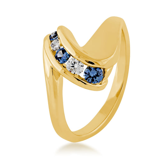 Yogo Sapphire & 1/10 ct. tw. Diamond Graduated Wave Ring in 10K Yellow Gold front view