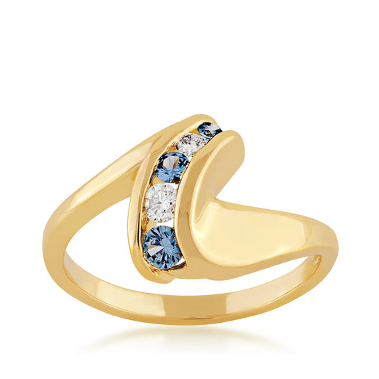 Yogo Sapphire & 1/10 ct. tw. Diamond Graduated Wave Ring in 10K Yellow Gold