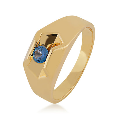 Yogo Sapphire Men's Ring in 10K Yellow Gold front view