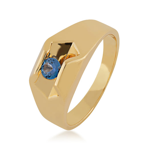Yogo Sapphire Men's Ring in 10K Yellow Gold front view